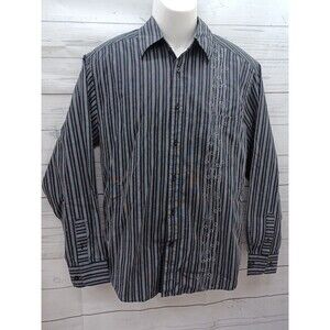 The Havanera Co Mens Gray Black Long Sleeve Striped Button Front Shirt Sz S